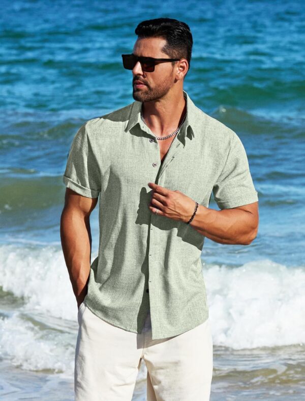 MAPICK Men's Linen Shirts Short Sleeve Button Down Casual Shirt Business Dress Clothing Beach Fashion Summer Tops