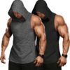 COOFANDY Men's 2 Pack Workout Hooded Tank Tops Bodybuilding Muscle Cut Off T Shirt Sleeveless Gym Hoodies