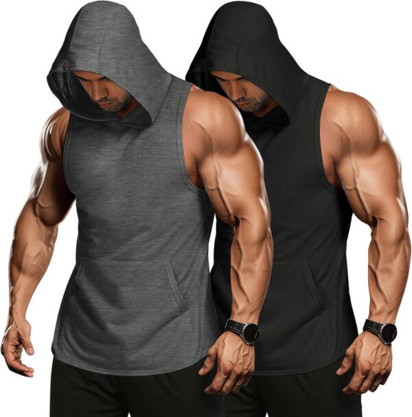 COOFANDY Men's 2 Pack Workout Hooded Tank Tops Bodybuilding Muscle Cut Off T Shirt Sleeveless Gym Hoodies