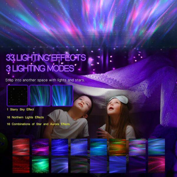 Northern Galaxy Light Aurora Projector with 33 Light Effects, Night Lights LED Star Projector for Bedroom Nebula Lamp, Remote Control, White Noises, Bluetooth Speaker for Parties