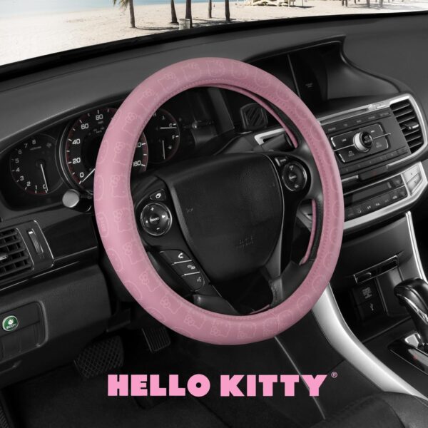 Hello Kitty Steering Wheel Cover, Official Sanrio Car Steering Wheel Cover with Universal Size 14.5-15, Cute Pink Steering Wheel Cover for Women, Hello Kitty Car Accessories (Hello Kitty Pink)