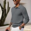 COOFANDY Mens Knit Polo Shirts Long Sleeve Casual Polo Sweaters Shirt Waffle Textured Collared Sweater