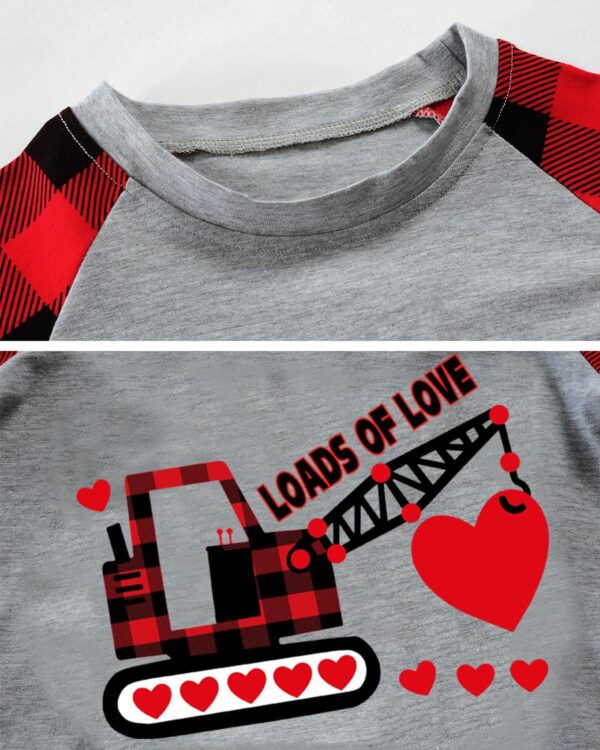 CM-Kid Toddler Boys Valentine Day Shirt Monster Truck Dino Train Heart Tshirt Red Plaid Long Sleeve Tops for Kids 2-7 Years