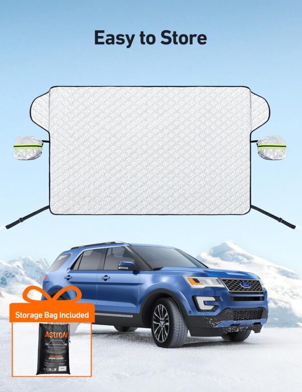 AstroAI Windshield Snow Cover, Windshield Cover for Ice and Snow 4-Layer Protection for Snow, Ice, UV, Frost Wiper & Mirror Covers, Windproof Sunshade Cover for Cars, Sedans, and Compact SUVs (Middle)