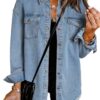 Dokotoo Women's Oversized Denim Jacket Casual Long Sleeve Denim Shirts Distresse Jean Jacket 2025 Spring Outfits