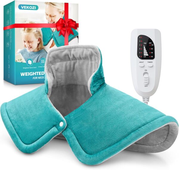 Heating Pad for Neck and Shoulders and Back, Valentines Day Gifts for Her Him, Birthday Gifts for Women Mom Mother, Weighted Neck and Shoulder Heating Pads, 6 Heat Settings 4 Auto-Off,17"x23" Blue