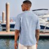 COOFANDY Men's Casual Henley Shirt Short Sleeve Band Collar Linen Shirt Summer Beach Hippie T-Shirts