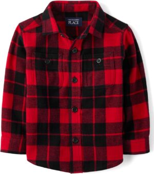 The Children's Place Baby Boys' and Toddler Long Sleeve Plaid Flannel Button Up Shirt