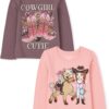 The Children's Place Baby Girls' Cow Girl Graphic Long Sleeve Tee 2 Pack