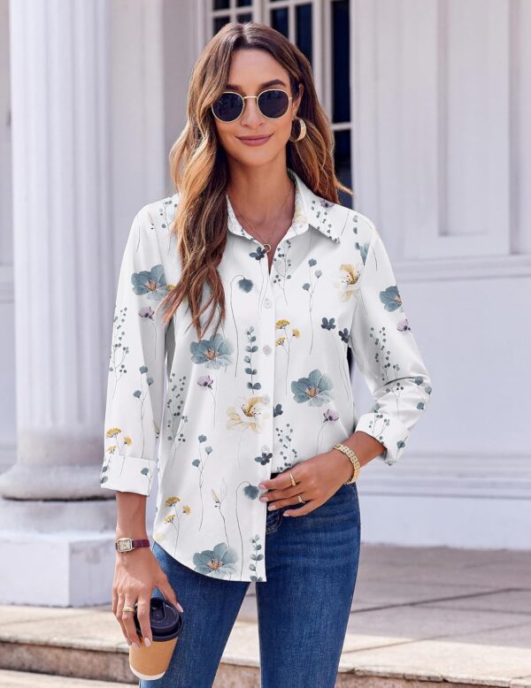 Zeagoo Button Down Shirts for Women Dressy Floral Printed Long Sleeve Blouse Business Casual Work Tops