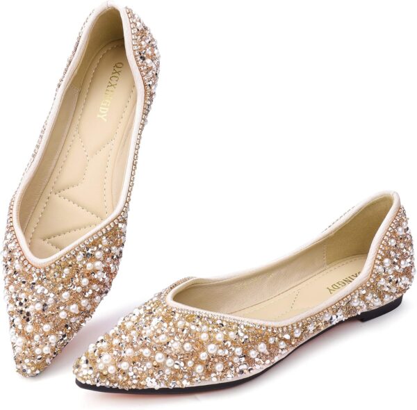 Women's Rhinestone Flats Fashion Pointed Toe Pearl Diamond Low Heel Dress Wedding Flats Work Business Dance Ballet Flats