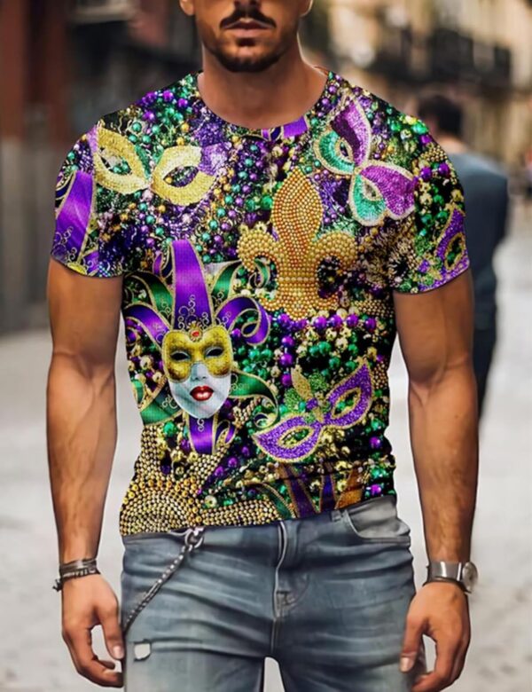 Mardi Gras Shirt for Men Glitter Mask Graphic Festival T Shirt Tuesday Carnival New Orleans Party Tee Tops