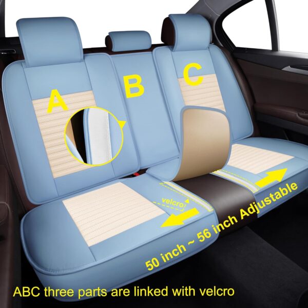 LINGVIDO Universal Car Seat Cover, Breathable and Waterproof Faux Leather Automotive Seat Covers for Cars SUV Sedan (Full seat, White & Light Blue)