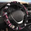 Halloween Pink Ghost Steering Wheel Cover Horror Movie Car Accessories for Men Women with 2 Car Air Freshener, 15 Inch Anti-Slip Car Steering Wheel Covers Universal Fit