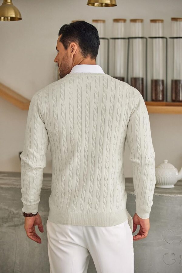 COOFANDY Men's Crewneck Knit Sweater Slim Fit Lightweight Casual Twist Patterned Cable Knitted Pullover