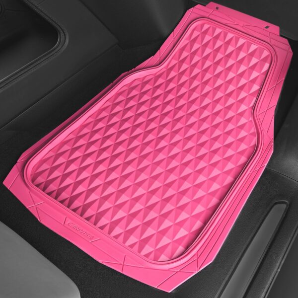 CAR PASS Heavy Duty Rubber Pink Car Floor Mats, Deep Dish All-Weather Full Set Durable Anti-Slip 3D Rhombus Waterproof Trim to Fit Liner Universal Fit Automotive,Sedan,SUV,Truck, 3 Pcs Hot Pink