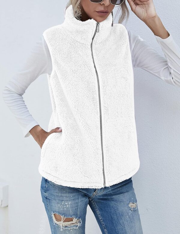 LOMON Womens Fuzzy Sherpa Fleece Jacket Lightweight Vest Cozy Sleeveless Cardigan Zipper Waistcoat Outerwear with Pocket