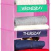 Weekly Clothes Organizer for Kids - 6-Shelf - Hanging Closet Daily Clothing Organization Labeled Shelves with Days of the Week Monday Through Friday, Weekday and Weekend (Pink)