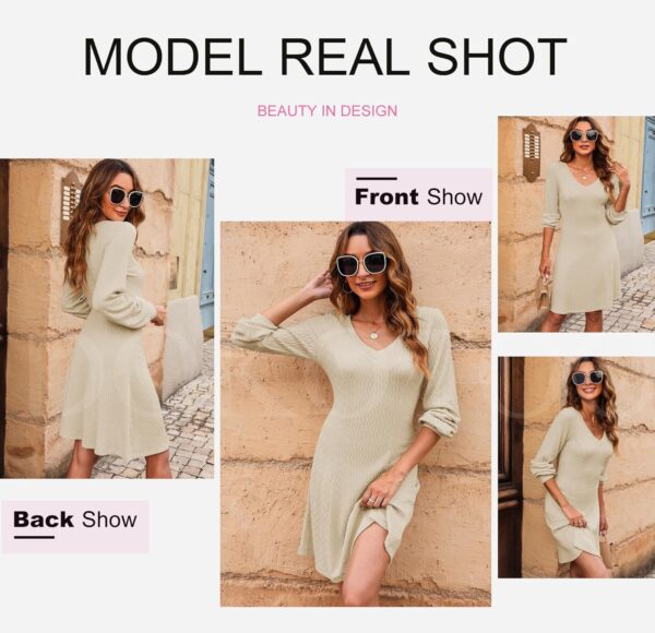 Dokotoo Work Dresses for Women 2024 Trendy Winter Dresses V Neck Knit A Line Long Sleeve Dress Sweater Dress