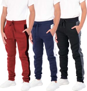 Real Essentials 3 Pack: Boys Cotton Active Fleece Jogger Sweatpants