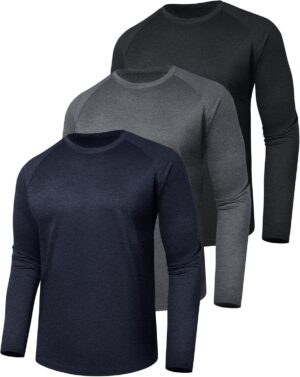 3 Pack Long Sleeve Shirts for Men - Dry Fit Moisture Wicking UV Sun Protection T-Shirts for Fishing Workout Athletic