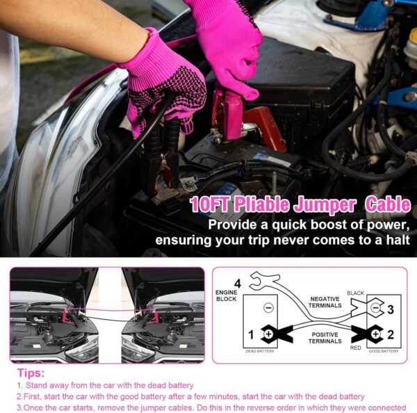 Roadside Emergency Car kit for Vehicles, with 4 in 1 Inflatable Car Vacuum Cleaner, Pink Jumper Cables, First Aid Kit, Tow Rope, Vehicle Road Trip Must Haves Pink Accessories for Women