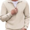 COOFANDY Men's Quarter Zip Up Pullover Slim Fit Mock Neck Long Sleeve Sweaters Casual Corduroy Polo Sweatshirt