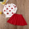 GOOCHEER Valentine's Day Toddler Girl Outfit Heart Long Sleeve Top Skirt 2pcs Kids Toddler Girl Valentine's Day Clothes Set