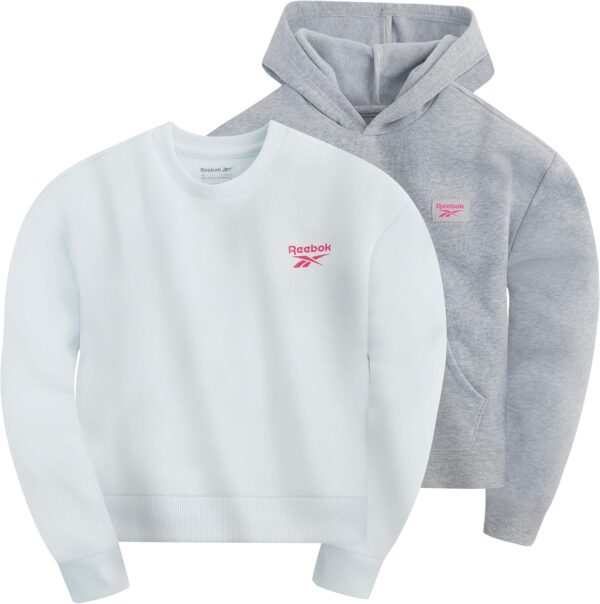 Reebok Girl's Sweatshirt Hoodies 2 Pack Sweatshirts Fashion Hoodie Crewneck Sweaters for Girls Sizes 7-16