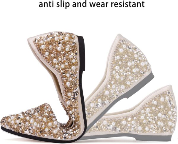 Women's Rhinestone Flats Fashion Pointed Toe Pearl Diamond Low Heel Dress Wedding Flats Work Business Dance Ballet Flats