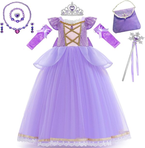 Princess Dresses Girls Halloween Christmas Dress up Costume Purple Party Princess Costume for Girls Age 3-10