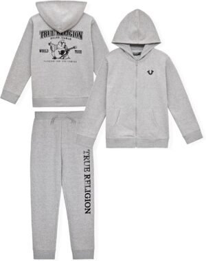 True Religion Boys Sweatshirts and Sweatpants for Kids 2 Piece Clothing Set Fleece Hoodie and Jogger Pants