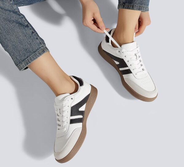 LUCKY STEP Women Classic Retro Gum Sole Fashion Sneakers Casual Tennis Skate Shoe Genuine Leather Walking Footwear Anti Slip Trainers