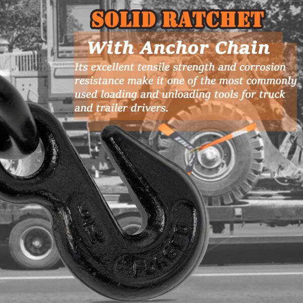 4 Pack Car Tie Down Straps for Trailers with Heavy Duty Chain Anchors 2" x 96" - 3,300 lbs Safe Working Load -Adjustable Wheel Straps with Chain Hook Anchors for Trailers.Orange