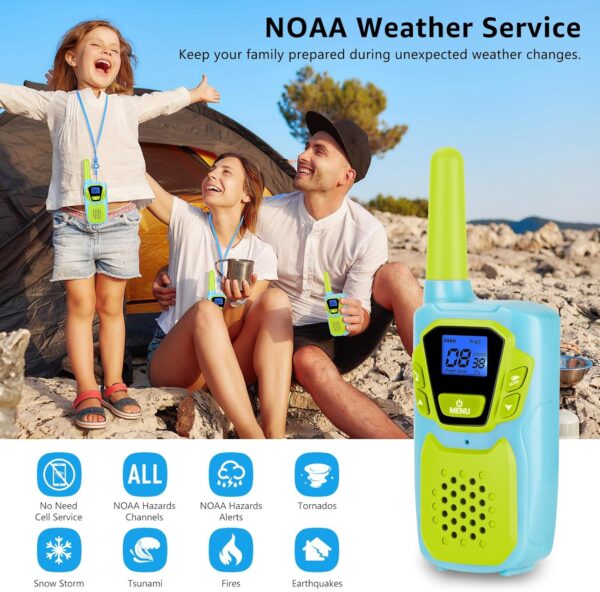 Kids Walkie Talkies 3 Pack NOAA Walkie-Talkies for Adults Rechargeable Long Range 2 Way Radios 4 Miles for Family Camping Hiking Skiing Cruise Ship, Toys for 3-12+ Year Old Girls Boys Toddlers