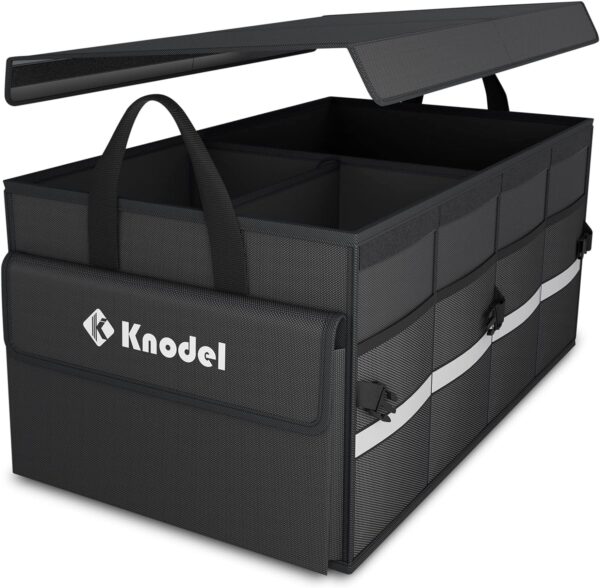 K KNODEL Car Trunk Organizer with Lid, Collapsible Car Trunk Storage Organizer, Car Organizer and Storage for SUV, Truck, Sedan (2C, Black)