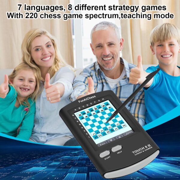 Handheld Electronic Chess Board 8 in 1 Touch Chess Computer Game Ai Chess Up Smart Electronic Chess Set for Adults, Kids,and Beginners Learn and Travel with Stylus Large LCD Display Gift