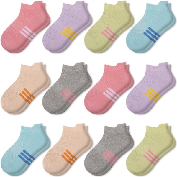 Comfoex 12 Pairs Girls Socks 4-6 6-8 8-10 Years Old Athletic Ankle Socks Cotton Short Socks For Little Big Kids