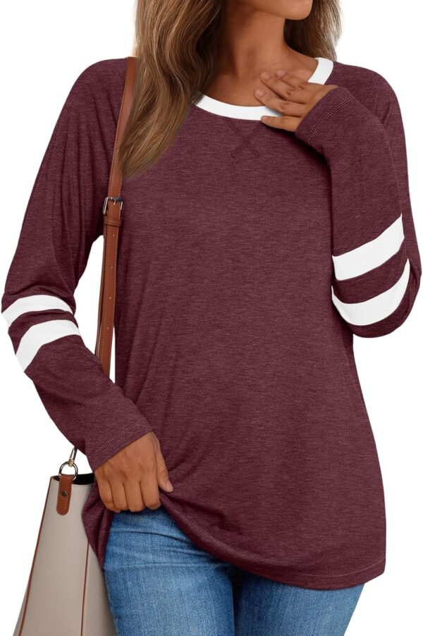 AUTOMET Womens Long Sleeve Shirts Color Block Casual Crewneck Tops Tshirt Basic Tee Fall Fashion Clothes Trendy Outfits