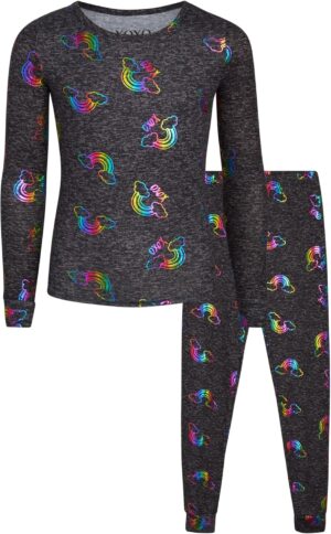 XOXO Girls Pants Set - 2 Piece All Over Print Hacci Knit Long Sleeve Top and Joggers - Matching Outfit for Girls (6-12)