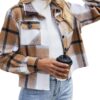 Zeagoo Flannels for Women Cropped Shacket Jacket Fashion Plaid Button Down Shirt 2024 Fall Coat Tops