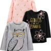 Simple Joys by Carter's Girls' 3-Pack Graphic Long-Sleeve Tees