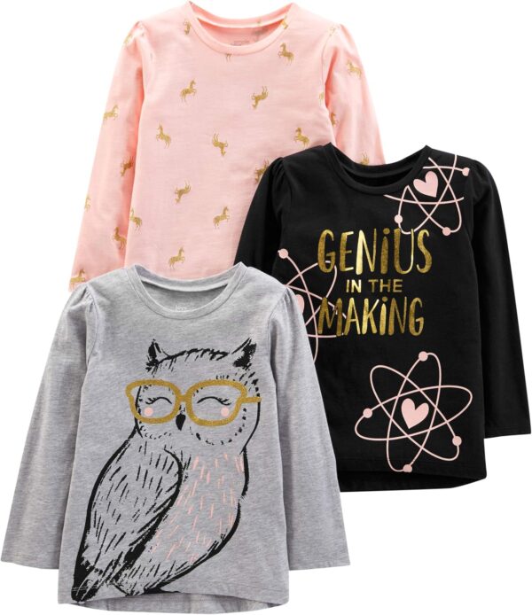 Simple Joys by Carter's Girls' 3-Pack Graphic Long-Sleeve Tees