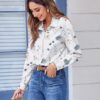 Zeagoo Button Down Shirts for Women Dressy Floral Printed Long Sleeve Blouse Business Casual Work Tops