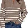 LILLUSORY Women's Quarter Zip Striped Oversized Sweater 2025 Mock Turtleneck Fall Fashion Outfit