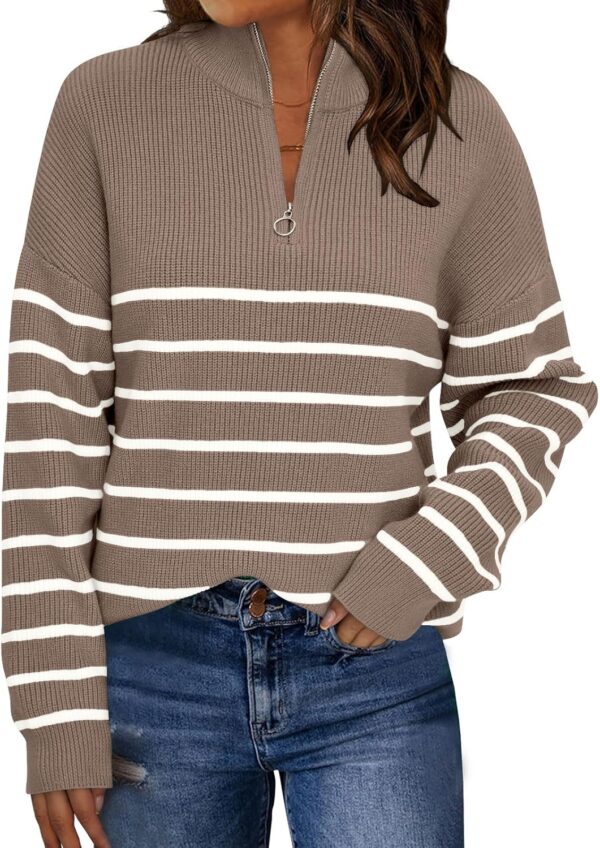 LILLUSORY Women's Quarter Zip Striped Oversized Sweater 2025 Mock Turtleneck Fall Fashion Outfit