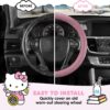 Hello Kitty Steering Wheel Cover, Official Sanrio Car Steering Wheel Cover with Universal Size 14.5-15, Cute Pink Steering Wheel Cover for Women, Hello Kitty Car Accessories (Hello Kitty Pink)