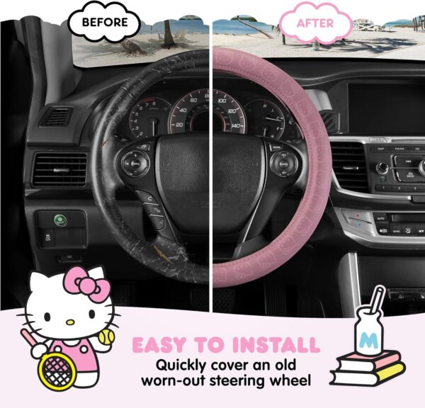 Hello Kitty Steering Wheel Cover, Official Sanrio Car Steering Wheel Cover with Universal Size 14.5-15, Cute Pink Steering Wheel Cover for Women, Hello Kitty Car Accessories (Hello Kitty Pink)