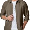 JMIERR Mens Shirt Waffle Button Down Shirts Long Sleeve Casual Work Dress Shirt