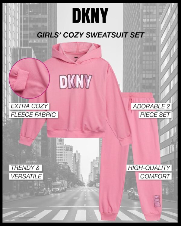 DKNY Girls' Jogger Set - 2 Piece Soft Fleece Athletic Pullover Hooded Sweatshirt and Jogger Sweatpants for Girls (Sizes:7-12)